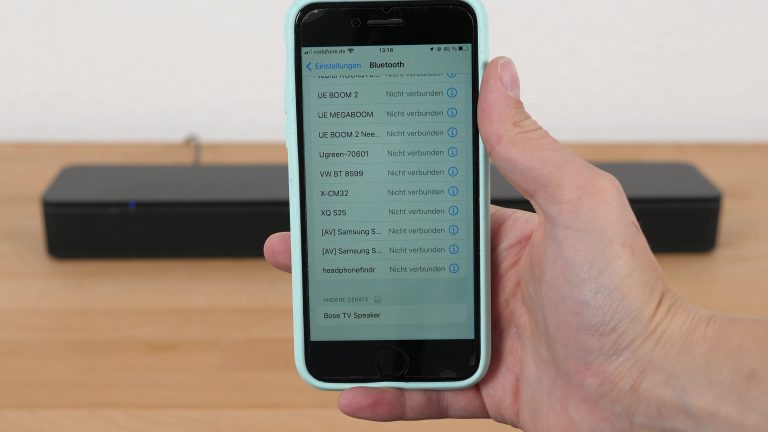 The Bose TV Speaker appears in the Bluetooth menu on the smartphone